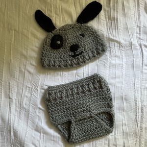 Dog Hat and Diaper Cover Set, Size 0-12 Months